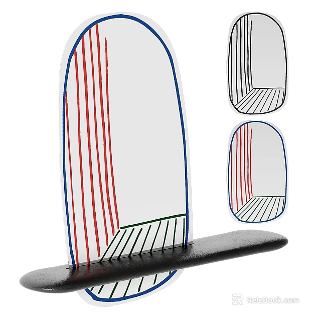 Modern Decorative Mirror With Red And Blue Lines In Various Stylish Shapes 3d model 