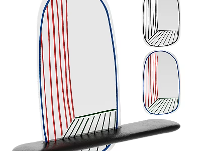 Modern Decorative Mirror With Red And Blue Lines In Various Stylish Shapes 3d model