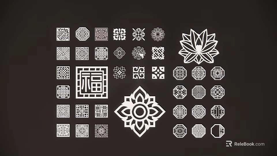 Traditional Chinese Decorative Pendant Collection With Lotus Flower Fu Character And Geometric Patterns 3d model 