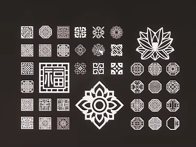 Traditional Chinese Decorative Pendant Collection With Lotus Flower Fu Character And Geometric Patterns 3d model