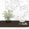 Transparent Vase with White Flowers Green Leaves on Wooden Table White Blinds Interior Decor