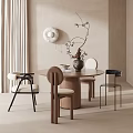 Modern Round Dining Table Set with Mixed Design Chairs Wall Decor and Curtains 3d model
