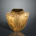 Medieval Knight Wearing Golden Metal Gorget With Rivets And Vintage Design