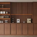 Wooden Kitchen Storage Cabinet With Shelves Coffee Machine And LED Lighting