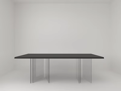 Black Office Desk With Transparent Legs In Minimalist White Room Interior 3d model