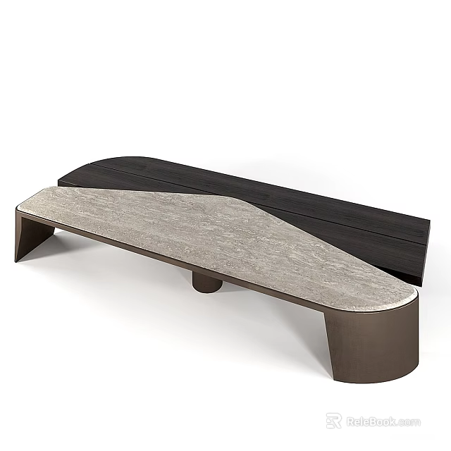 Modern Coffee Table With Contrasting Wood And Stone Top And Geometric Legs 3d model 