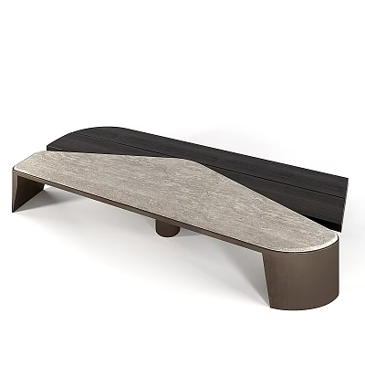 Modern Coffee Table With Contrasting Wood And Stone Top And Geometric Legs 3d model