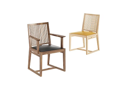 Modern Accent Leisure Chairs With Different Colored Wooden Frames Vertical Slat Back Black Yellow Cushions 3d model