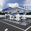 Beiba Energy Gas Station With Blue And White Canopy Fuel Pumps And Parking Area Markings
