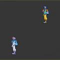 Vibrant Cartoon Character Figures With Various Colored Outfits On Black Reflective Background