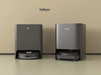 Poliform Modern Black Audio Speakers Placed On Beige Tabletop Against Wall 3d model