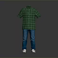 Casual Green Plaid Shirt Outfit With Blue Jeans And White Sneakers
