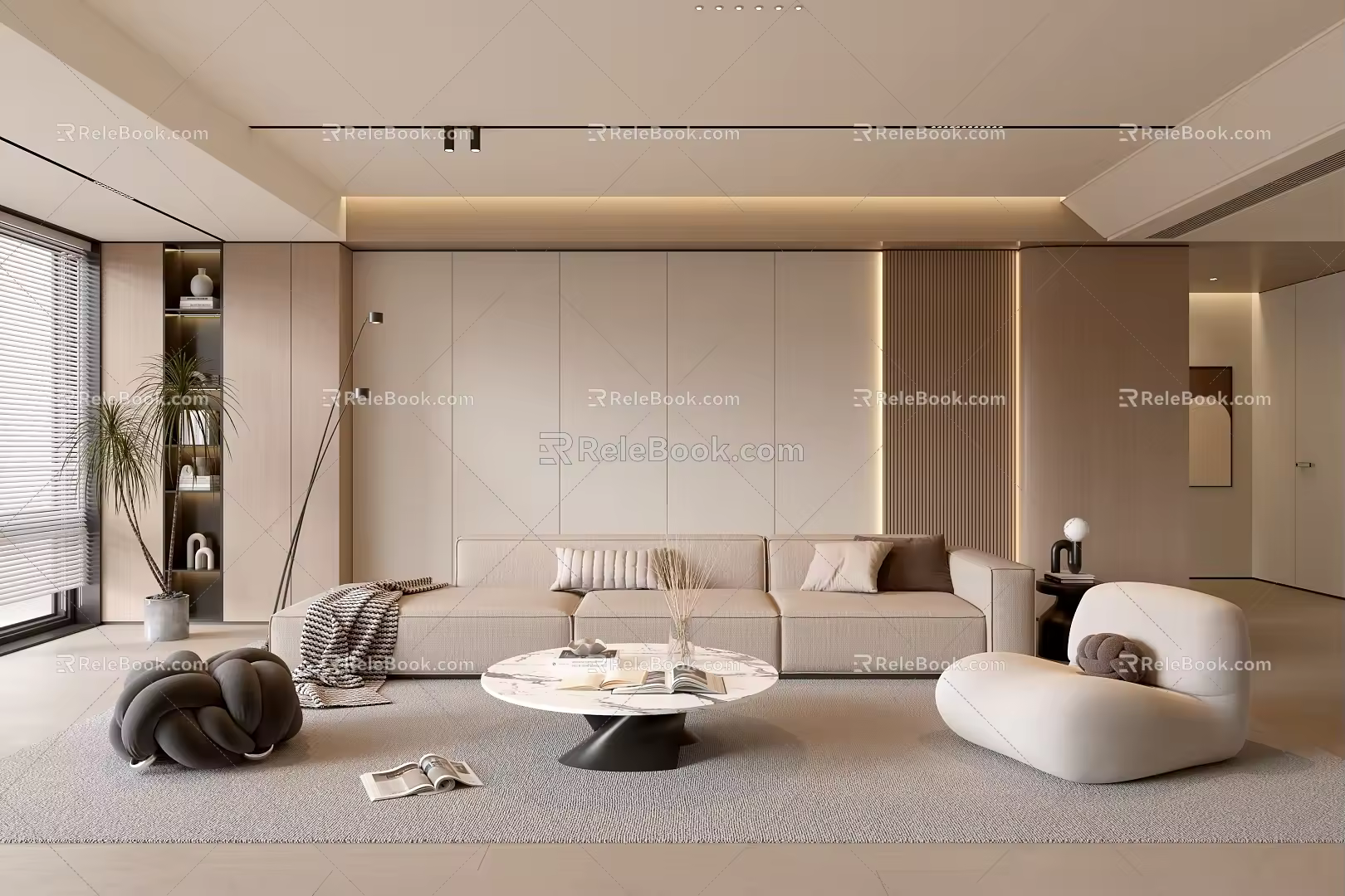 Modern Cream Simple Living Room Balcony Cabinet Sofa Combination Coffee Table Sofa Background Wall 3d model