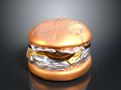 Delicious Golden Hamburger With Sesame Seed Bun Juicy Patty And Melted Cheese 3d model