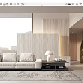 Modern three-seat sofa cream multiplayer sofa 3d model