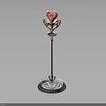 Heart Shaped Top Staff Weapon With Pink Gem And Golden Decoration On Base