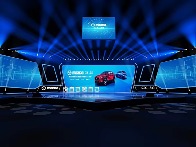 Mazda CX-30 Car Display On Stage With Blue Lighting And Large Screens 3d model