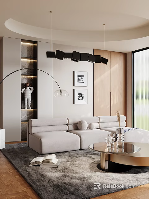 Modern Living Room Ornament Set With Astronaut Figurine Wall Art And Glass Coffee Table Decor 3d model 