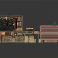 Vintage Workshop Setup With Workbench Tool Cabinet Bookshelf Old Typewriter And Wooden Crates