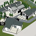 Traditional Chinese Architectural Complex With Courtyard Grey Tile Roofs Trees And Greenery 3d model