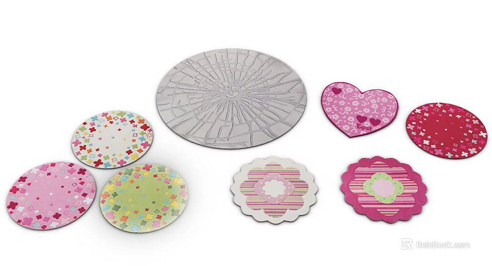 Colorful Round Carpet With Various Floral And Geometric Patterns For Home Decor 3d model 