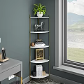 Multi Tiered Decorative Shelf With Gold Frame White Shelves And Decorative Items Near Window