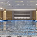 Indoor Swimming Pool With Blue Water Lounge Chairs And Decorative Pillars Ceiling Design