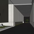 Modern Office Corridor Featuring Black Stone Wall Minimalist Design Lighting Strip And Green Plants