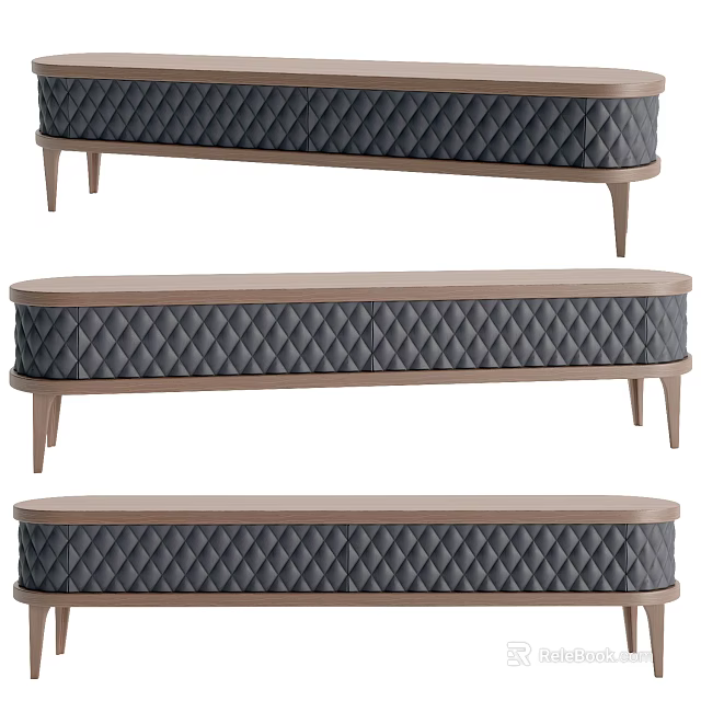 Modern TV Stand With Quilted Dark Gray Surface And Light Wood Legs 3d model 
