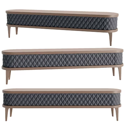 Modern TV Stand With Quilted Dark Gray Surface And Light Wood Legs 3d model