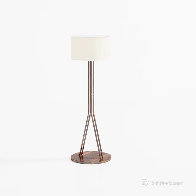 Modern Copper Floor Lamp With White Lampshade And Three Legged Stand 3d model