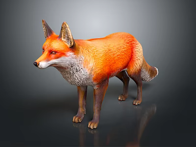 Red Fox Standing With Orange Fur Fluffy Tail And Detailed Texture Against Dark Background 3d model