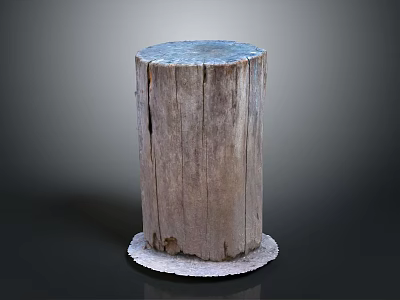 Natural Wooden Tree Stump Pedestal With Smooth White Stone Base Decoration 3d model