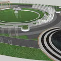 Modern Circular Park Landscape With Green Lawn Walking Paths Benches And Trees