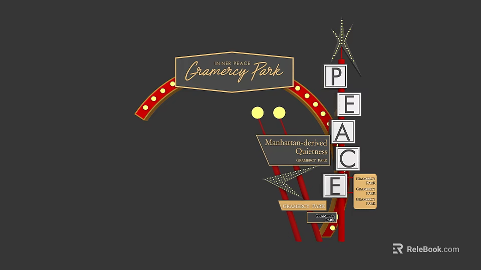 Cannery Park Signage Featuring PEACE Letters And Maharashtra Based Outlets With Neon Lights 3d model 