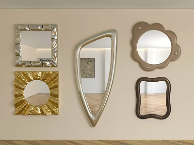 Decorative Mirrors With Various Shapes And Gold Silver Brown Frames On Wall 3d model