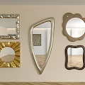 Decorative Mirrors With Various Shapes And Gold Silver Brown Frames On Wall 3d model