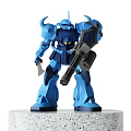 Blue Mecha Robot Action Figure Standing With Gun And Knife On Display Base
