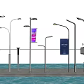 Modern Outdoor Street Lights With White Poles And Tree Background