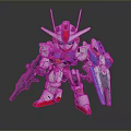 Chibi Style Anime Game Character With Silver Blue Red Armor Holding Weapons And Antenna