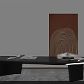 Black Modern Coffee Table With Open Books And Abstract Wall Art 3d model