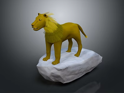 Yellow Lion with Fluffy Mane Standing on White Rock 3d model