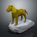 Yellow Lion with Fluffy Mane Standing on White Rock