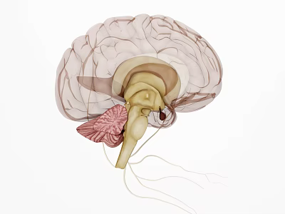 Detailed Brain Anatomical Structure Medical Illustration Showing Cerebral Cortex Cerebellum And Brainstem 3d model