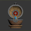 Blue Game Movie Character In Open Metal Container With Flaming Accents And Green Elements