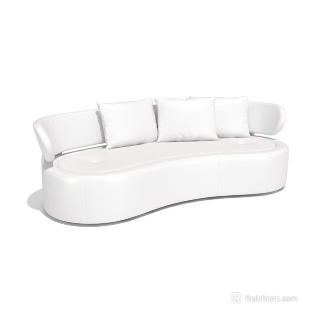 Modern White Curved Leather Multi Person Sofa With Decorative Pillows 3d model