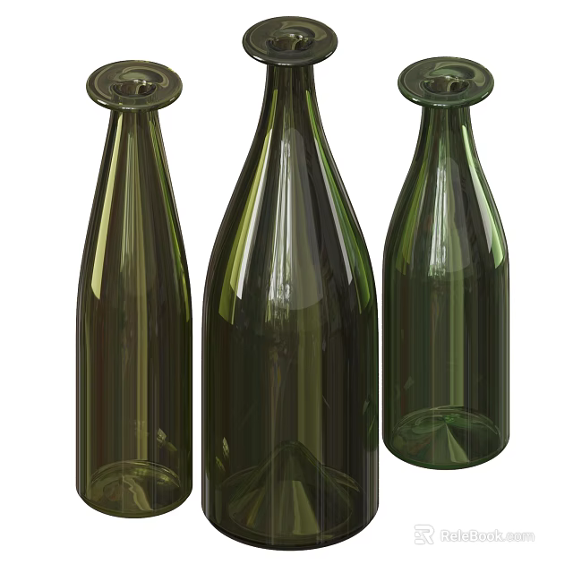 Three Green Ceramic Bottles With Glossy Finish And Elegant Design Styles 3d model 