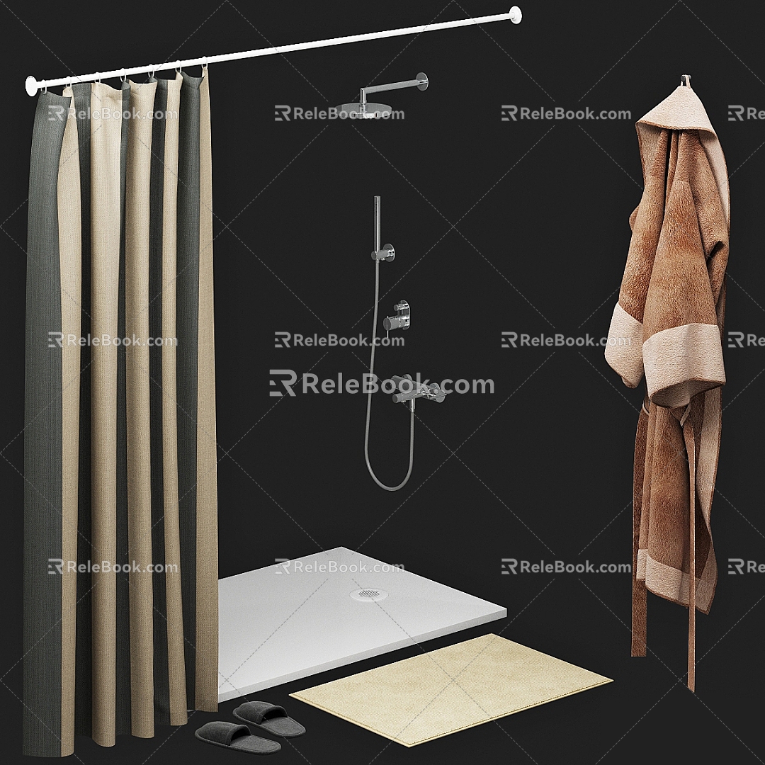 Bathroom combination bathroom bathroom toilet home shower curtain towel non-slip mat hardware shower head 3d model