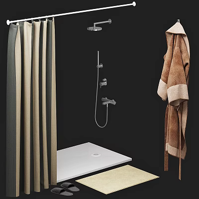 Bathroom Accessories Featuring Shower Fixtures Curtain And Bathrobe 3d model