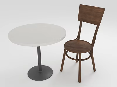 Simple Home Furniture Round White Table With Black Base And Brown Wooden Chair 3d model